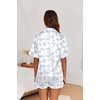 Ekouaer Satin Pajama Set for Women 2 Piece Pj Sets Short Sleeve Sleepwear | Super Soft Silky Summer Loungewear Set with Ruffle Short Sleeve Top and Pocket Shorts, Casual Travel Daily Gift(Blue Hydrangea)