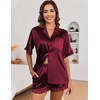 Ekouaer Satin Pajama Set for Women 2 Piece Pj Sets Short Sleeve Sleepwear | Super Soft Silky Summer Loungewear Set with Ruffle Short Sleeve Top and Pocket Shorts, Casual Travel Daily Gift(Red)