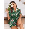 Ekouaer Satin Pajama Set for Women 2 Piece Pj Sets Short Sleeve Sleepwear | Super Soft Silky Summer Loungewear Set with Ruffle Short Sleeve Top and Pocket Shorts, Casual Travel Daily Gift(Z-christmas Snowman)