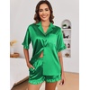 Ekouaer Satin Pajama Set for Women 2 Piece Pj Sets Short Sleeve Sleepwear | Super Soft Silky Summer Loungewear Set with Ruffle Short Sleeve Top and Pocket Shorts, Casual Travel Daily Gift(Green)