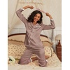 Ekouaer Satin Pajamas for Women Silk Long Sleeve Sleepwear Button Down Loungewear 2 Pieces Lace Soft Pjs Set(Brown)