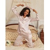 Ekouaer Satin Pajamas for Women Silk Long Sleeve Sleepwear Button Down Loungewear 2 Pieces Lace Soft Pjs Set(Champagne)
