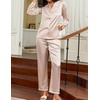 Ekouaer Satin Pajamas for Women Silk Long Sleeve Sleepwear Button Down Loungewear 2 Pieces Lace Soft Pjs Set(Champagne)