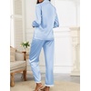 Ekouaer Satin Pajamas for Women Silk Long Sleeve Sleepwear Button Down Loungewear 2 Pieces Lace Soft Pjs Set(Clear Blue)