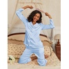 Ekouaer Satin Pajamas for Women Silk Long Sleeve Sleepwear Button Down Loungewear 2 Pieces Lace Soft Pjs Set(Clear Blue)