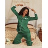 Ekouaer Satin Pajamas for Women Silk Long Sleeve Sleepwear Button Down Loungewear 2 Pieces Lace Soft Pjs Set(Deep Green)