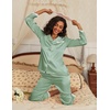 Ekouaer Satin Pajamas for Women Silk Long Sleeve Sleepwear Button Down Loungewear 2 Pieces Lace Soft Pjs Set(Ice Green)
