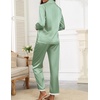 Ekouaer Satin Pajamas for Women Silk Long Sleeve Sleepwear Button Down Loungewear 2 Pieces Lace Soft Pjs Set(Ice Green)