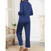 Ekouaer Satin Pajamas for Women Silk Long Sleeve Sleepwear Button Down Loungewear 2 Pieces Lace Soft Pjs Set(Navy Blue)