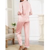 Ekouaer Satin Pajamas for Women Silk Long Sleeve Sleepwear Button Down Loungewear 2 Pieces Lace Soft Pjs Set(Pink)