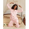 Ekouaer Satin Pajamas for Women Silk Long Sleeve Sleepwear Button Down Loungewear 2 Pieces Lace Soft Pjs Set(Pink)