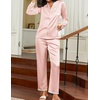 Ekouaer Satin Pajamas for Women Silk Long Sleeve Sleepwear Button Down Loungewear 2 Pieces Lace Soft Pjs Set(Pink)
