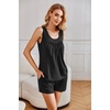 Ekouaer Women Sleeveless Pajama Set Summer Tank Top Pjs 2 Piece Lounge Set | Side Pockets, Cami Tank, Daily Loungewear, Floral Print, Travel Sleepwear, Ideal for Birthday Gift(Black)
