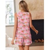 Ekouaer Women Sleeveless Pajama Set Summer Tank Top Pjs 2 Piece Lounge Set | Side Pockets, Cami Tank, Daily Loungewear, Floral Print, Travel Sleepwear, Ideal for Birthday Gift(Coconut Waves/Pink)