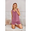 Ekouaer Women Sleeveless Pajama Set Summer Tank Top Pjs 2 Piece Lounge Set | Side Pockets, Cami Tank, Daily Loungewear, Floral Print, Travel Sleepwear, Ideal for Birthday Gift(Gray Pink)
