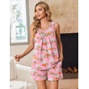 Ekouaer Women Sleeveless Pajama Set Summer Tank Top Pjs 2 Piece Lounge Set | Side Pockets, Cami Tank, Daily Loungewear, Floral Print, Travel Sleepwear, Ideal for Birthday Gift(Coconut Waves/Pink)