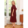 Ekouaer Women’s House Dress with Pockets | Nightgowns for Women Short Sleeve Moo Moos Floral Night Gown for Old Lady, Elderly, Grandma, on Mother’s Day, Home, Garden(Wine Red)