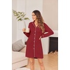 Ekouaer Womens Nightgown Long Sleeve Nightshirt Soft Button Down Sleepshirt | Notch Collar Boyfrend Sleepwear, Maternity Nursing Nightgown, Delivery Pajama Shirt, Bridal Night Dress, Classic Loungewear(Wine Red)