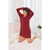 Ekouaer Womens Nightgown Long Sleeve Nightshirt Soft Button Down Sleepshirt | Notch Collar Boyfrend Sleepwear, Maternity Nursing Nightgown, Delivery Pajama Shirt, Bridal Night Dress, Classic Loungewear(Wine Red)