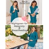 Ekouaer Womens Nightgown Long Sleeve Nightshirt Soft Button Down Sleepshirt | Notch Collar Boyfrend Sleepwear, Maternity Nursing Nightgown, Delivery Pajama Shirt, Bridal Night Dress, Classic Loungewear(Blue Green)