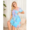 Ekouaer Womens Nightgown Short Sleeve Sleepwear Soft Pleated Sleepshirt | Women Soft Sleeping Gown, Loose Night Gown, Year-Round Sleepwear, Maternity Gown, Daily Wear Nightshirt, Outdoor Loungewear(Tiedye)
