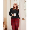 Ekouaer Womens Pajamas Sets Long Sleeve Tops with Jogger Pants | Two-Piece Plaid Sleepwear, Soft Pjs, Fall Lounge Set, Casual Outfits with Pockets, Round Neck(Black Red Plaid2)