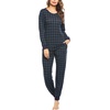 Ekouaer Womens Pajamas Sets Long Sleeve Tops with Jogger Pants | Two-Piece Plaid Sleepwear, Soft Pjs, Fall Lounge Set, Casual Outfits with Pockets, Round Neck(Navy+green Plaid)