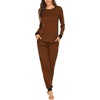 Ekouaer Womens Pajamas Sets Long Sleeve Tops with Jogger Pants | Two-Piece Plaid Sleepwear, Soft Pjs, Fall Lounge Set, Casual Outfits with Pockets, Round Neck(Caramel Plaid)