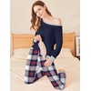 Ekouaer Womens Pajamas Sets Long Sleeve Tops with Jogger Pants | Two-Piece Plaid Sleepwear, Soft Pjs, Fall Lounge Set, Casual Outfits with Pockets, Round Neck(Navy Blue Plaid)