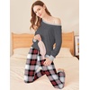 Ekouaer Womens Pajamas Sets Long Sleeve Tops with Jogger Pants | Two-Piece Plaid Sleepwear, Soft Pjs, Fall Lounge Set, Casual Outfits with Pockets, Round Neck(Dark Grey Plaid)