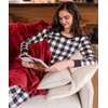 Ekouaer Womens Pajamas Sets Long Sleeve Tops with Jogger Pants | Two-Piece Plaid Sleepwear, Soft Pjs, Fall Lounge Set, Casual Outfits with Pockets, Round Neck(Black Plaid)