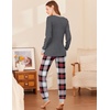 Ekouaer Womens Pajamas Sets Long Sleeve Tops with Jogger Pants | Two-Piece Plaid Sleepwear, Soft Pjs, Fall Lounge Set, Casual Outfits with Pockets, Round Neck(Dark Grey Plaid)