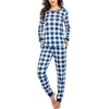 Ekouaer Womens Pajamas Sets Long Sleeve Tops with Jogger Pants | Two-Piece Plaid Sleepwear, Soft Pjs, Fall Lounge Set, Casual Outfits with Pockets, Round Neck(Blue Plaid)