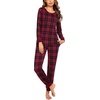 Ekouaer Womens Pajamas Sets Long Sleeve Tops with Jogger Pants | Two-Piece Plaid Sleepwear, Soft Pjs, Fall Lounge Set, Casual Outfits with Pockets, Round Neck(Red Black Plaid)