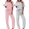 Ekouaer 2 Pack Womens Pajama Sets Short Sleeve Tops and Long Pants Casual Comfy Pjs Lounge Set with Pockets,S-XXL(Lotus Pink/Light Grey)