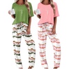 Ekouaer 2 Pack Womens Pajama Sets Short Sleeve Tops and Long Pants Casual Comfy Pjs Lounge Set with Pockets,S-XXL(Ombre Green/Ombre Pink)