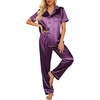 Ekouaer 2 Piece Satin Short Sleeve Pajamas Set Button Down Sleepwear | Soft Pjs Set Classic Loungewear for Wedding, Party, Home, Daily Wear, Date Nights(Purple Wine)