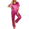 Ekouaer 2 Piece Satin Short Sleeve Pajamas Set Button Down Sleepwear | Soft Pjs Set Classic Loungewear for Wedding, Party, Home, Daily Wear, Date Nights(Rose Red)