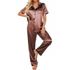 Ekouaer 2 Piece Satin Short Sleeve Pajamas Set Button Down Sleepwear | Soft Pjs Set Classic Loungewear for Wedding, Party, Home, Daily Wear, Date Nights(Sudan Brown)