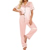 Ekouaer 2 Piece Satin Short Sleeve Pajamas Set Button Down Sleepwear | Soft Pjs Set Classic Loungewear for Wedding, Party, Home, Daily Wear, Date Nights(Veiled Rose)