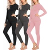 Ekouaer 3 Sets Thermal Underwear for Women Long Johns Long Sleeve Base Layer for Cold Weather S-XXL(Black/Grey/Pink)