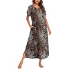 Ekouaer Long Nightgown Women’s Loungewear Short Sleeve Sleepwear Full Length Sleep Shirt with Pockets(Brown Leopard Print)