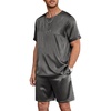 Ekouaer Mens Pajamas Set 2 Piece Silk Pjs Sets Button Down Loungewear | Satin Sleepwear, Summer Fall Homewear, Short Sleeve Tops and Shorts with Pockets(Dark Gray)