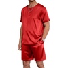 Ekouaer Mens Pajamas Set 2 Piece Silk Pjs Sets Button Down Loungewear | Satin Sleepwear, Summer Fall Homewear, Short Sleeve Tops and Shorts with Pockets(Red)