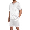 Ekouaer Mens Pajamas Set 2 Piece Silk Pjs Sets Button Down Loungewear | Satin Sleepwear, Summer Fall Homewear, Short Sleeve Tops and Shorts with Pockets(White)