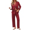 Ekouaer Pajamas For Women Set Button Down Sleepwear Long Pj Pant Lounge Set | 2 Pieces,Long Sleeve,Patch Pocket,Elastic Waistband,Soft,Breathable,Lightweight,Fall and Winter(Wine Red)