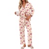 Ekouaer Pajamas For Women Set Button Down Sleepwear Long Pj Pant Lounge Set | 2 Pieces,Long Sleeve,Patch Pocket,Elastic Waistband,Soft,Breathable,Lightweight,Fall and Winter(Cherry Teddy)