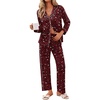 Ekouaer Pajamas For Women Set Button Down Sleepwear Long Pj Pant Lounge Set | 2 Pieces,Long Sleeve,Patch Pocket,Elastic Waistband,Soft,Breathable,Lightweight,Fall and Winter(Wine Red Cheetah)
