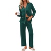 Ekouaer Pajamas For Women Set Button Down Sleepwear Long Pj Pant Lounge Set | 2 Pieces,Long Sleeve,Patch Pocket,Elastic Waistband,Soft,Breathable,Lightweight,Fall and Winter(Lake Green)