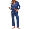 Ekouaer Pajamas For Women Set Button Down Sleepwear Long Pj Pant Lounge Set | 2 Pieces,Long Sleeve,Patch Pocket,Elastic Waistband,Soft,Breathable,Lightweight,Fall and Winter(Navy)